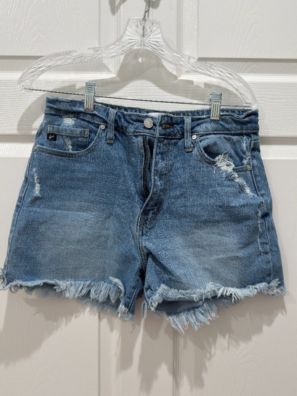 KanCan High Rise Distressed Frayed Mom Jean Shorts Medium Wash Size 9